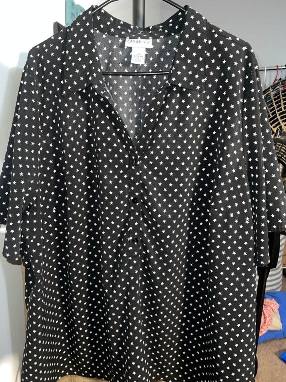Catherine’s Black with White Star Pattern Half-Buttoned SS Shirt